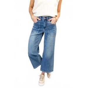 NEW JUDY BLUE utility pocket crop wide leg jeans in blue